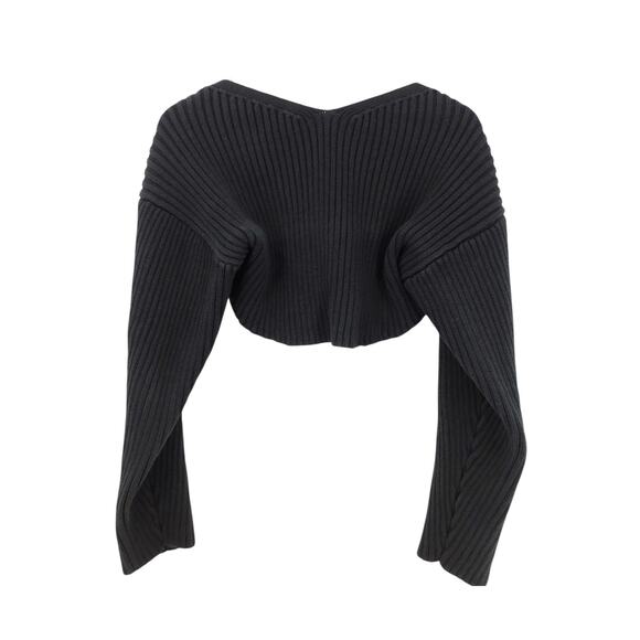 Moussy Dark Gray Ballero Micro Ribbed Knit Crop Cardigan Sweater Size One Size‎ - Picture 2 of 4